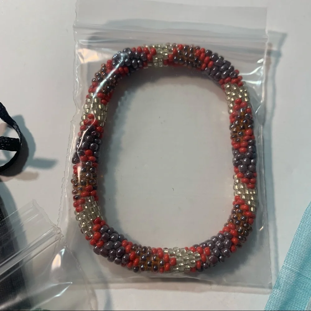 5 for 20 Sashkaco orange bracelet with purple & silver beaded detail - Picture 2 of 6